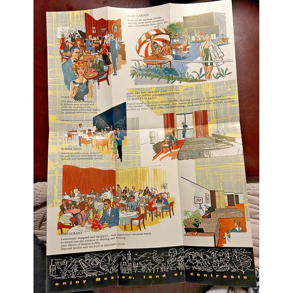 c1950s Hotel Cristobal Colon Mexico City MCM Travel Brochure Art